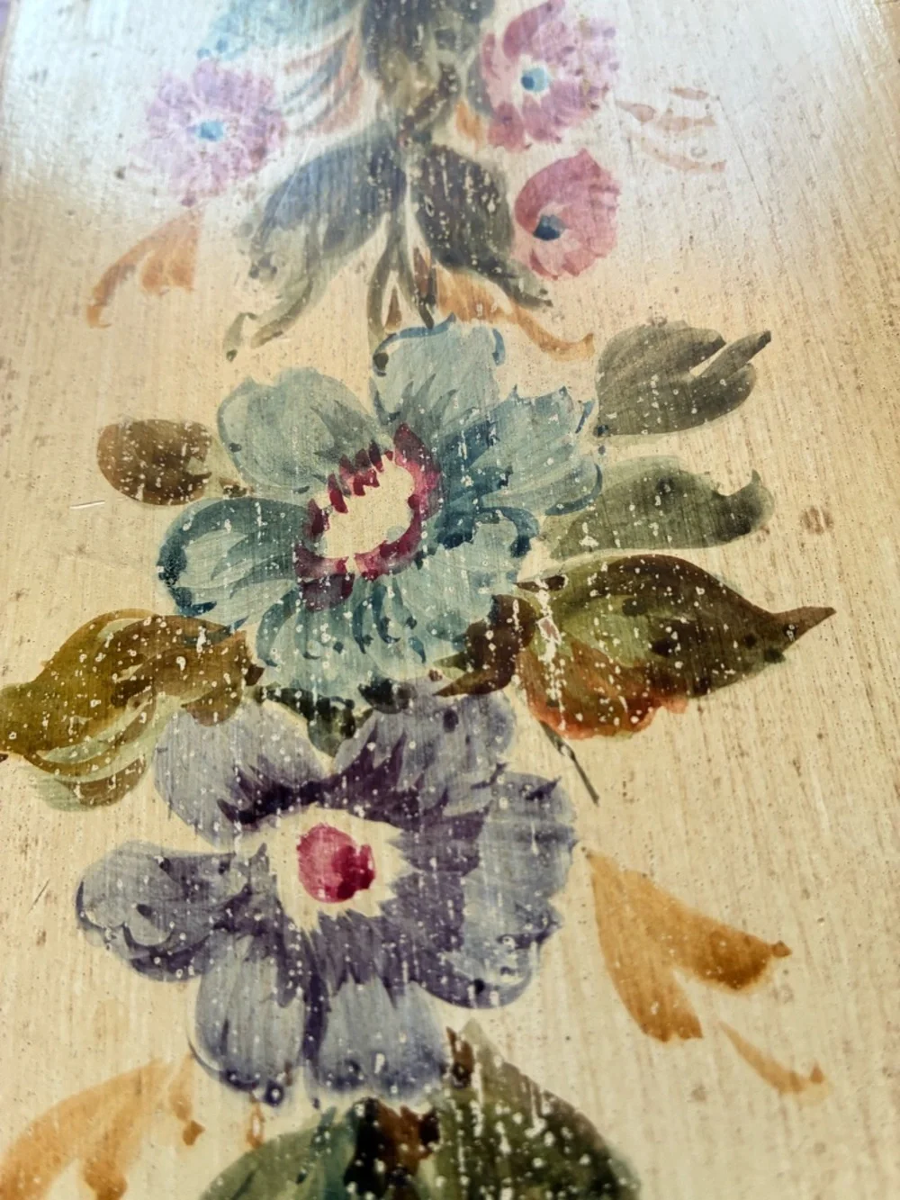Italian Hand Painted Floral Wood Panel Yellow Multicolor Large TROMPE L'OEIL